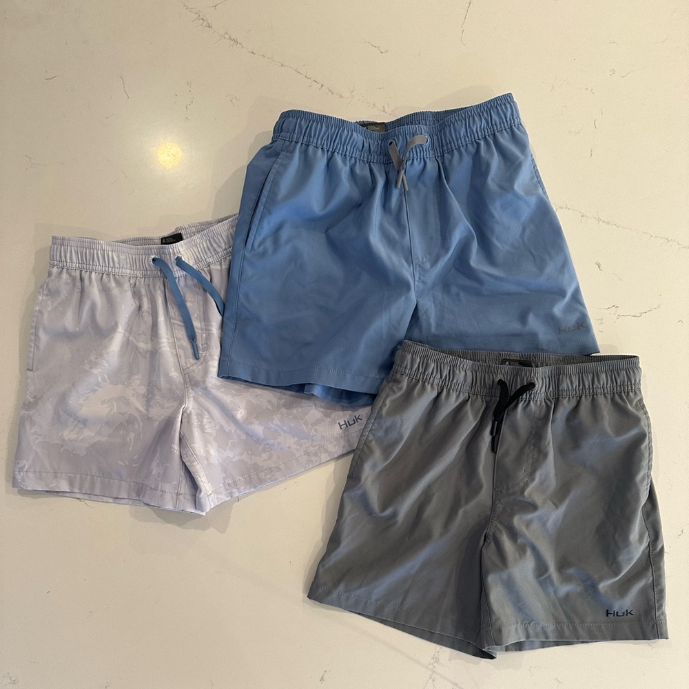 3pk Huk boys Swim/Shorts Trio - Light Blue, Gray, Light Camo